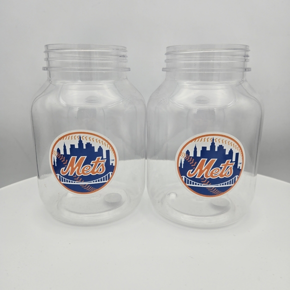 MLB Mets Clear Plastic Mason Jar - Set of 2 - Picture 1 of 6
